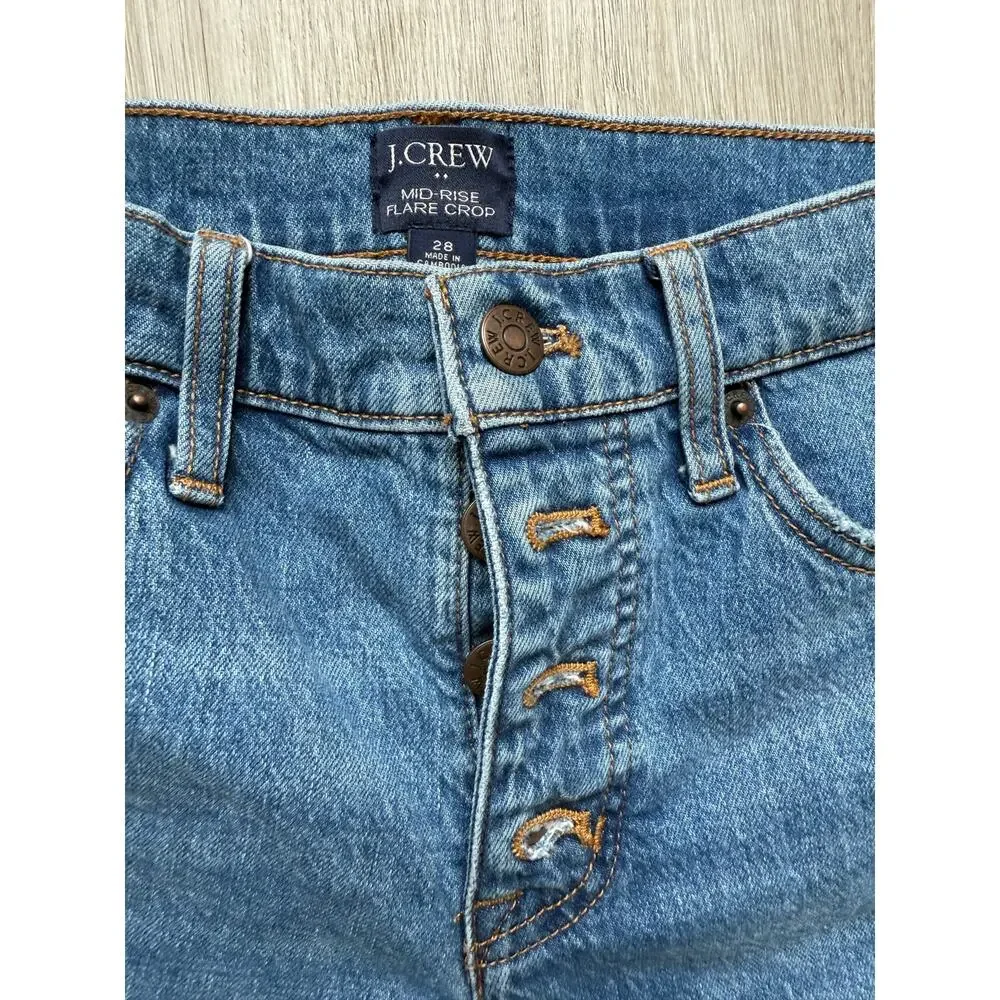 J.CREW Mid Rise Flare Crop, women's size 28, denim jeans, button fly  casual - Picture 4 of 5
